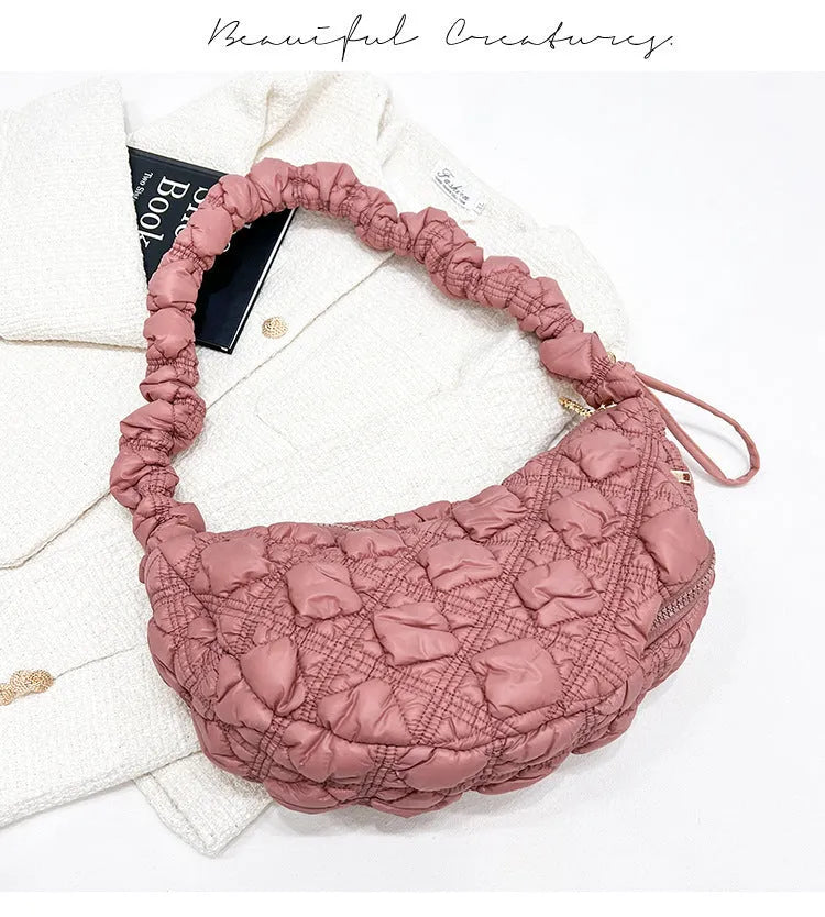 Women's nylon underarm messenger bag in solid colour with adjustable shoulder strap