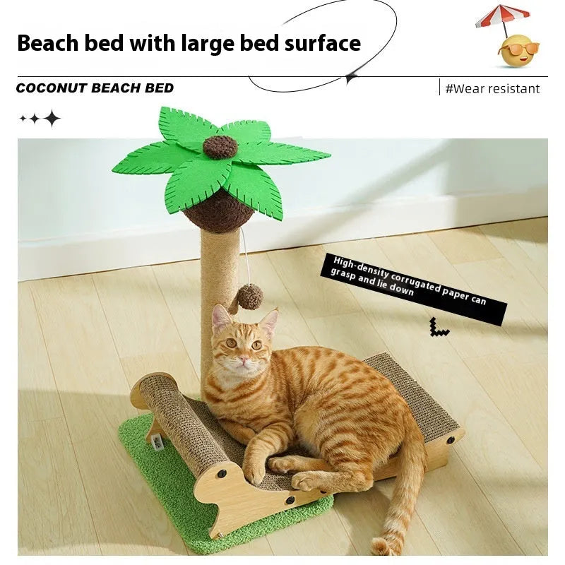 Wooden beach chair design cat climbing frame with scratch board and elevated nest area