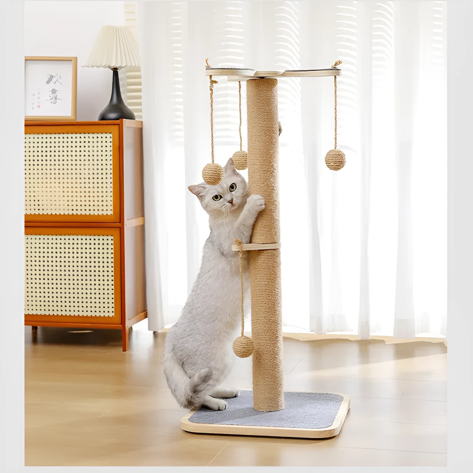 Scratch-resistant chip hanging ball cat climbing frame with pine wood construction and windmill design