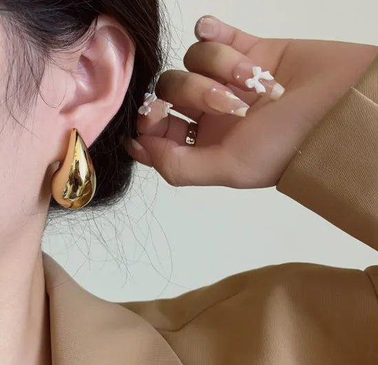 French golden drop earrings for women teardrop shape punk style electroplated gold