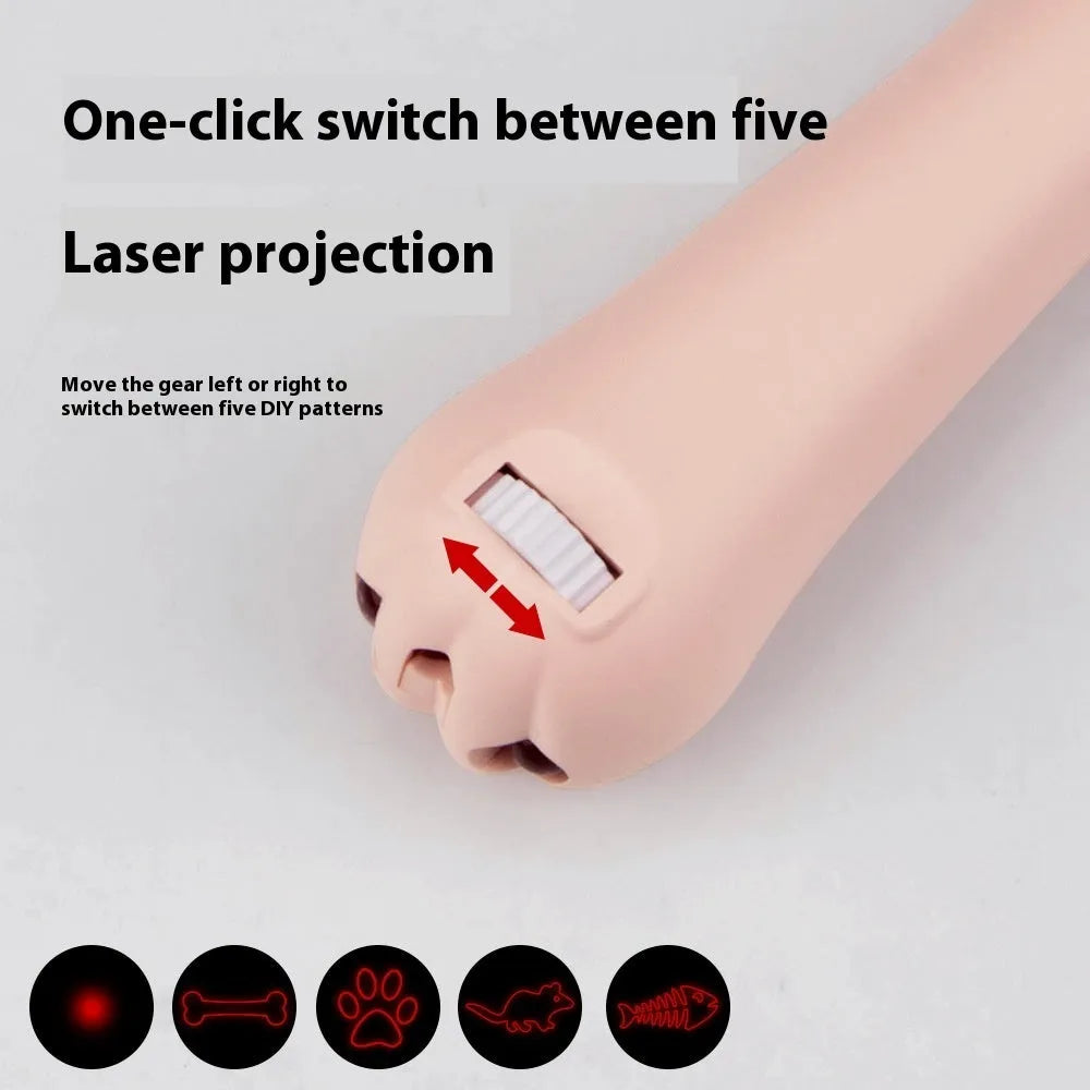 Infrared cat teasing stick with laser patterns showing cat footprints design in blue colour option