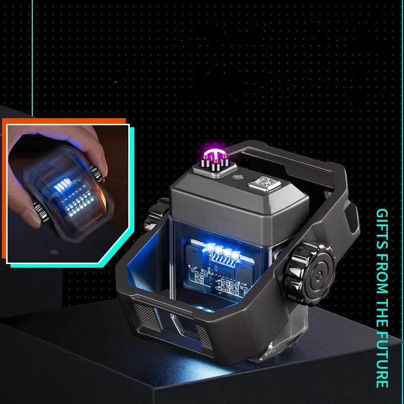 Blue double arc electric lighter with mechanical gyroscope decompression feature and Type-C charging port