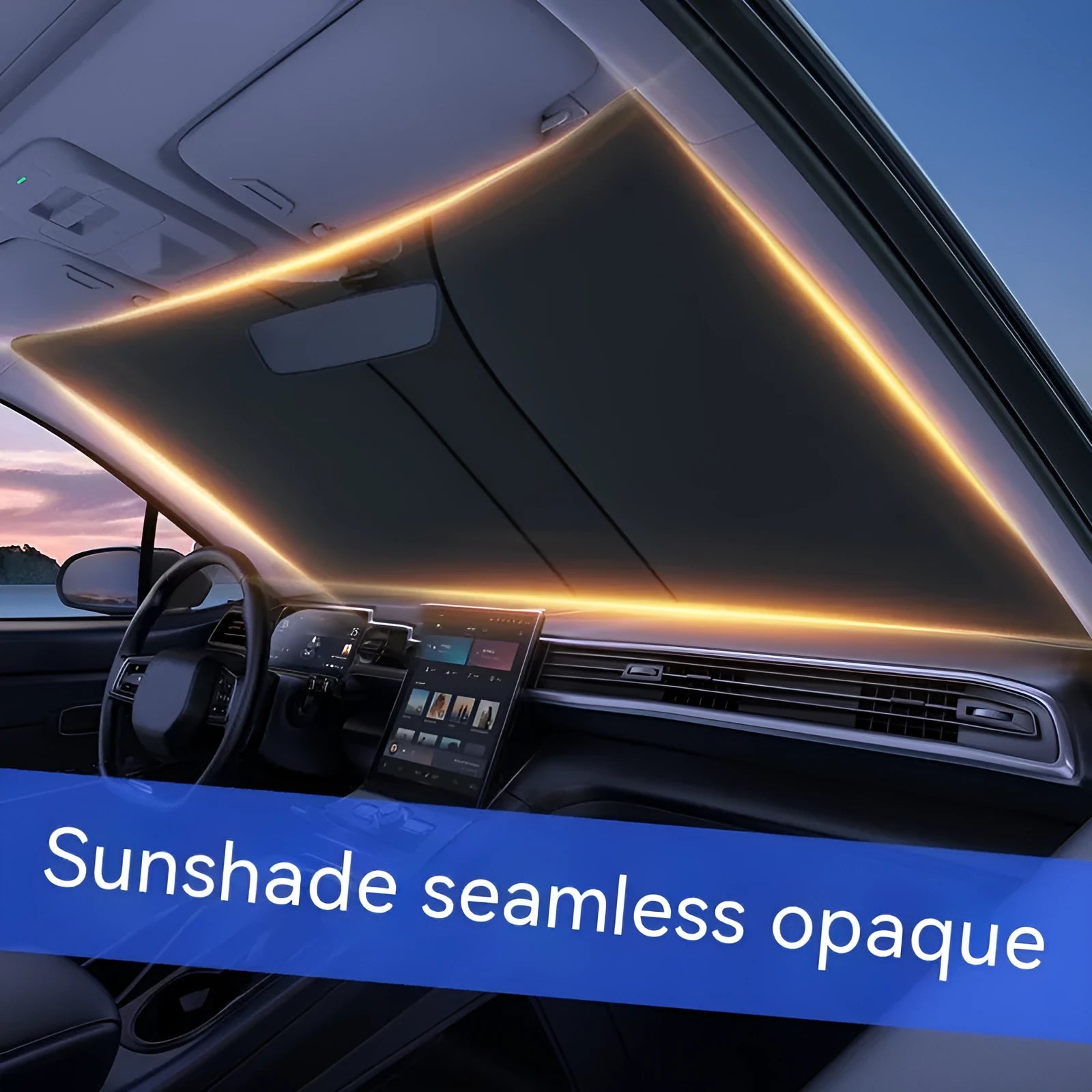 Titanium silver car windshield sun shade with double ring design on NC fabric