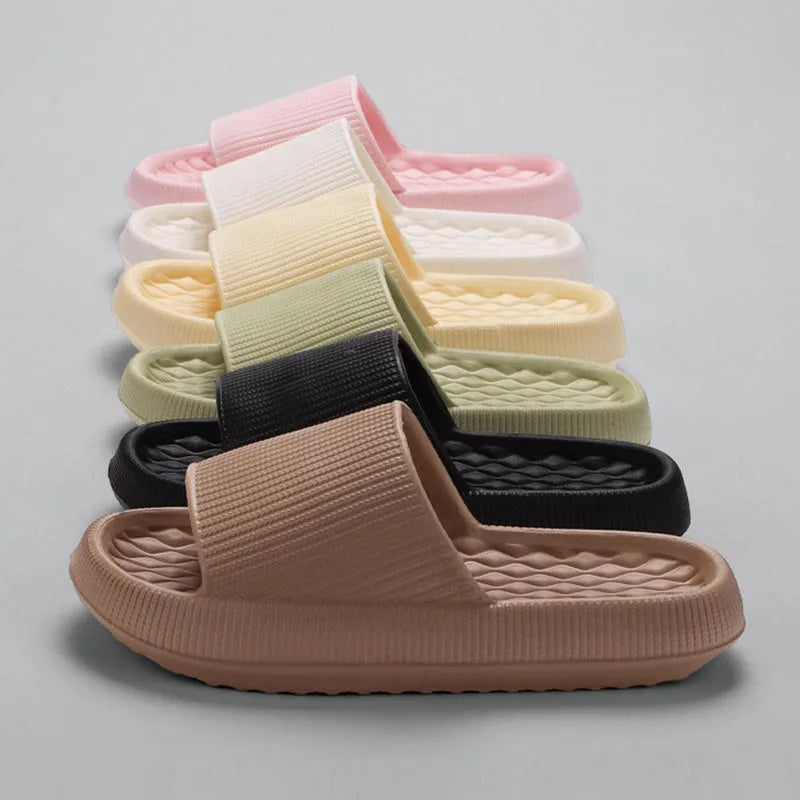 Solid colour summer EVA anti-slip slippers with rhombus stripe design in pink, yellow, khaki, black, white, grey, green