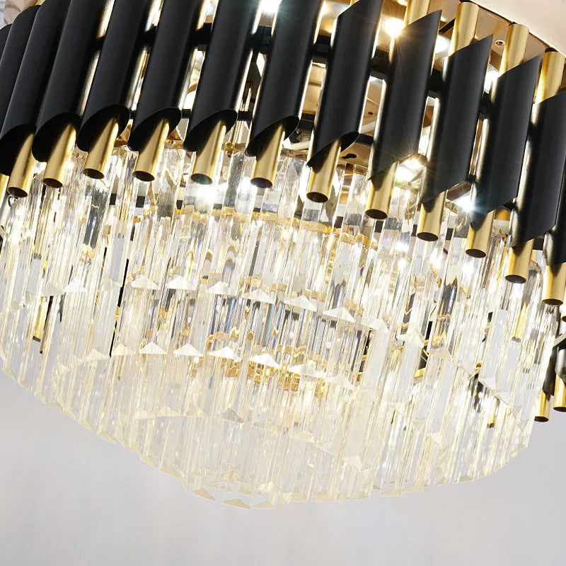 Crystal chandelier ceiling fan light with remote control in 42-inch or 48-inch sizes