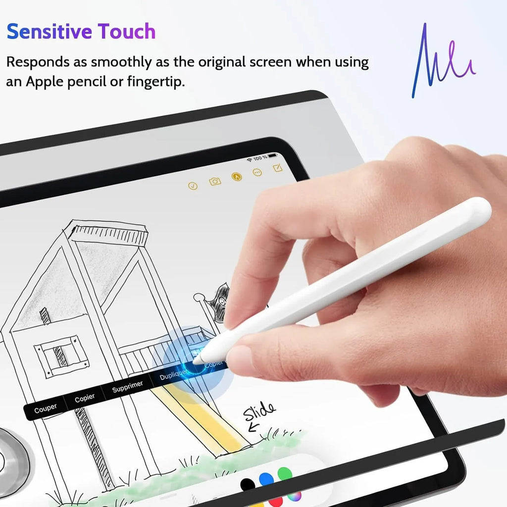 Magnetic iPad privacy screen protector with storage clip on an iPad Pro