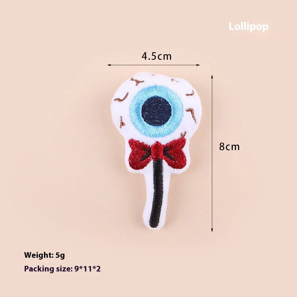 Small plush cat teaser wand with candy character design on flexible string