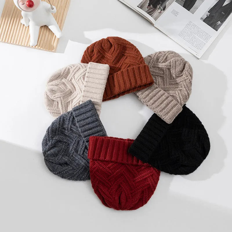 Women's wool knitted dome crown winter hat in six colour options including ivory white, khaki, red, brown, grey and black