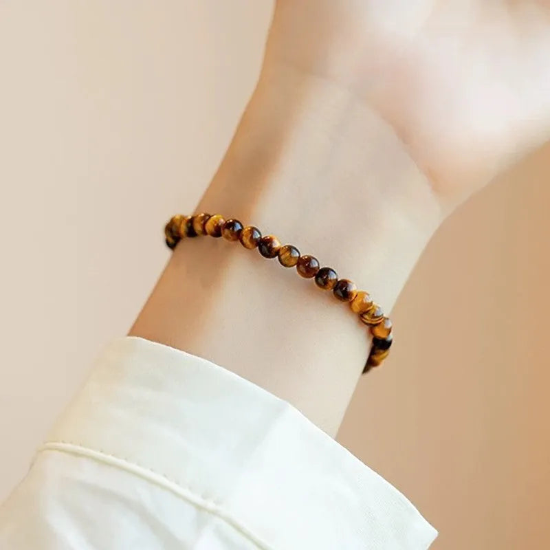 Tigereye stone bracelet with geometric rounded design in new Chinese style