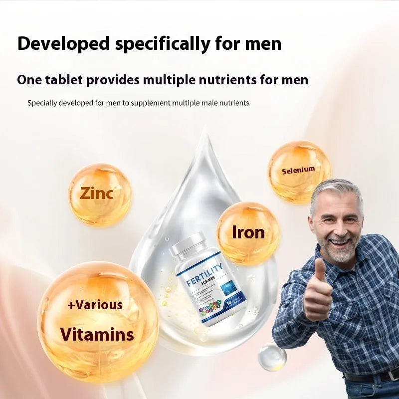 Sealed bottle of male fertility tablets containing 60 tablets with COMPLEX vitamin mineral amino acids