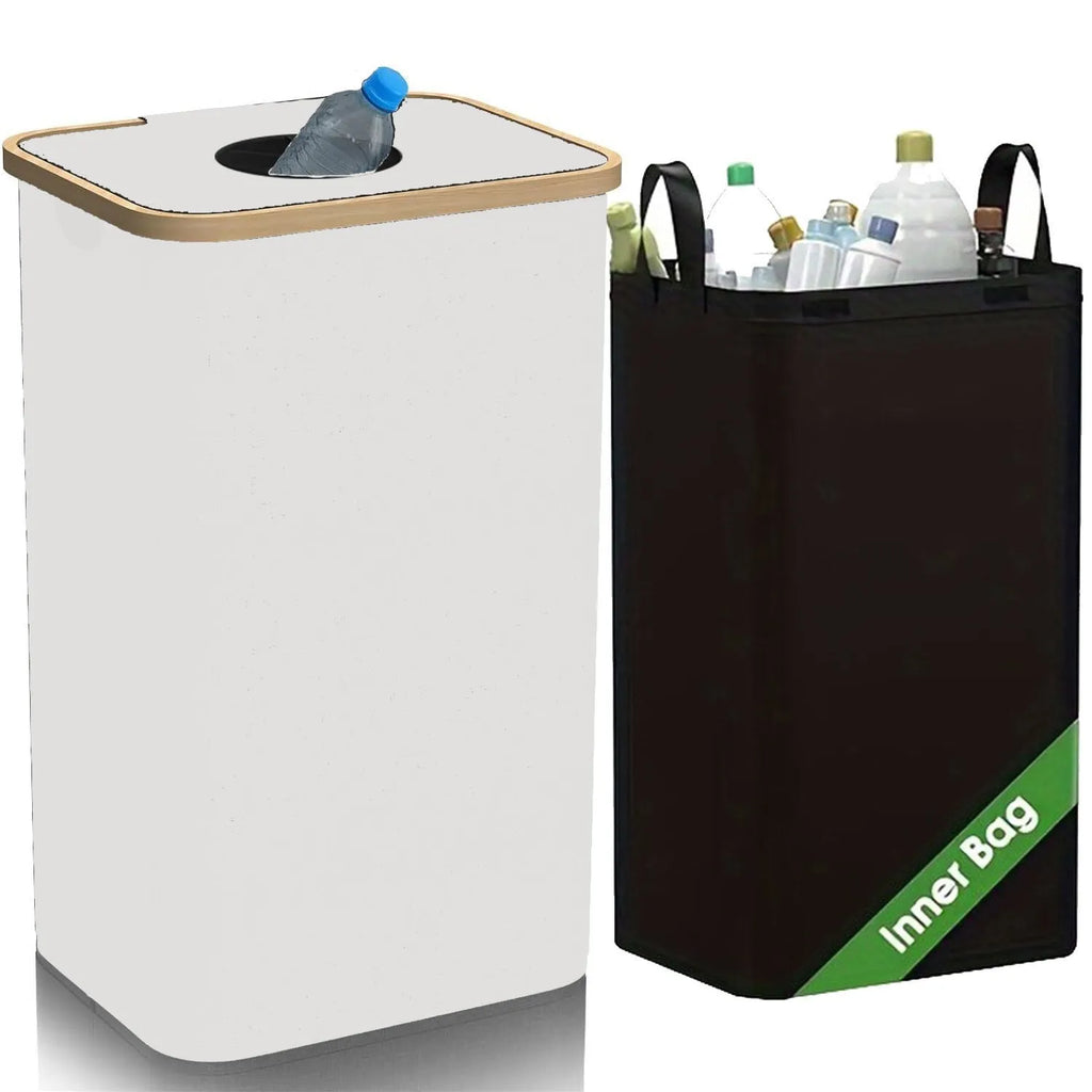 Black bamboo pattern laundry basket with removable lid showing ventilation holes and interior double pockets