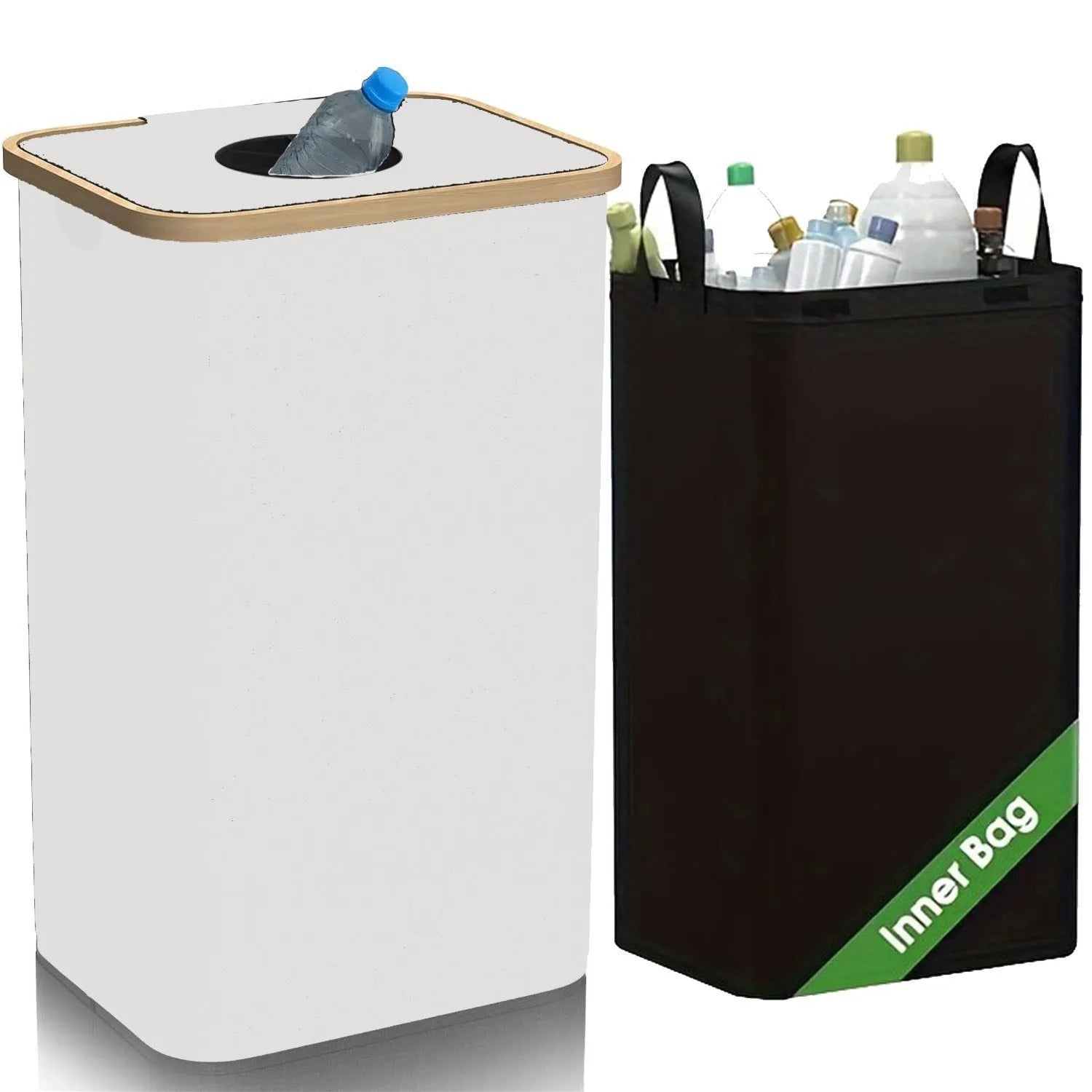 Black bamboo pattern laundry basket with removable lid showing ventilation holes and interior double pockets