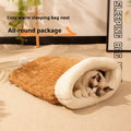 Flannel cat sleeping bag bed measuring 50 by 40 cm in a blue rabbit pattern