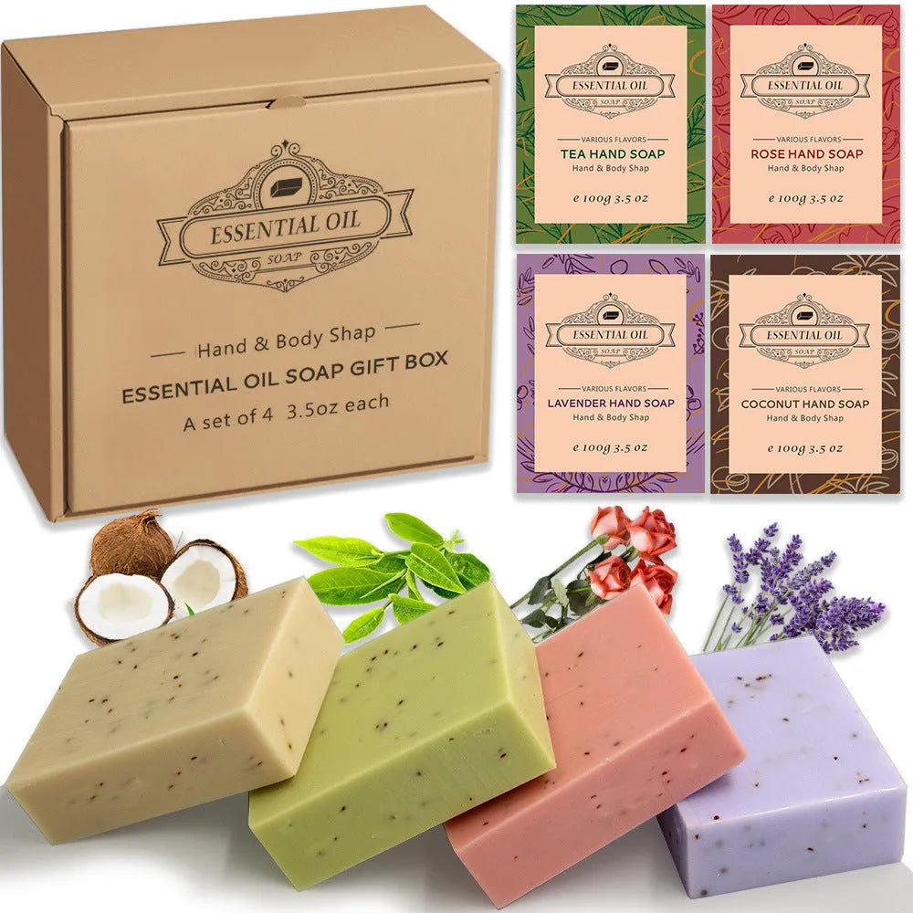Handmade essential oil soap bar with frosted cleansing formula in five fragrance options