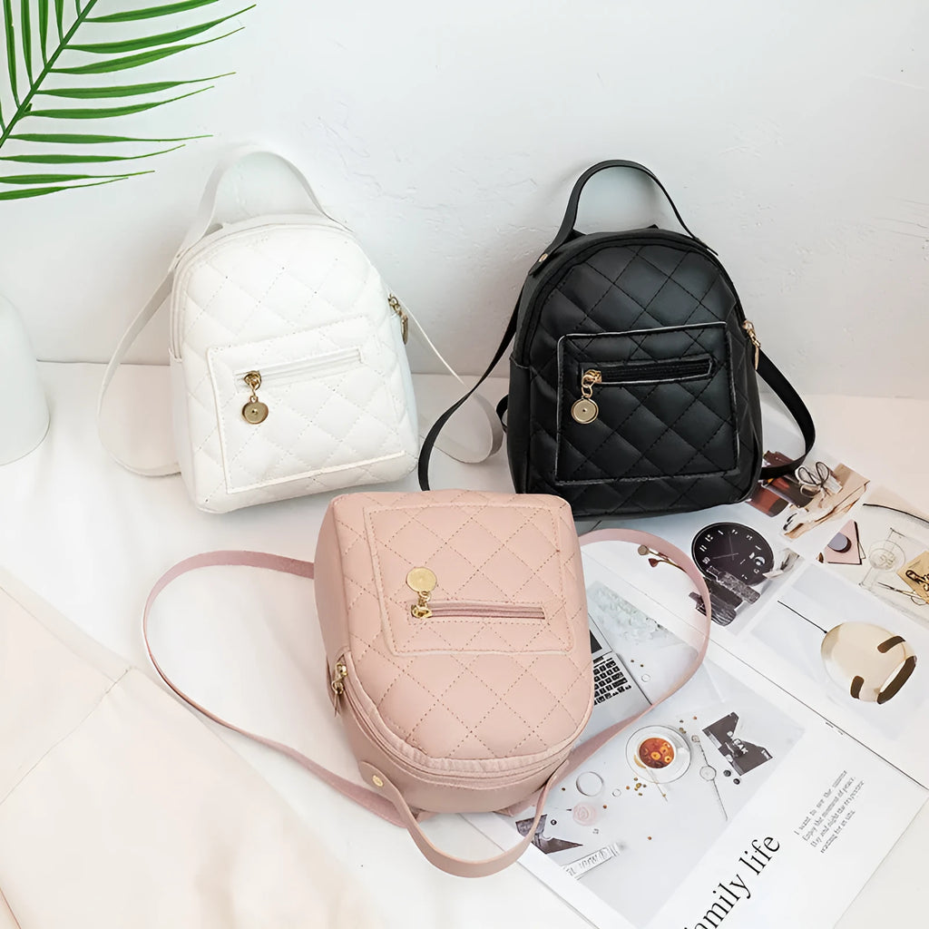 Girls' Korean style embroidered hard case backpack in black, pink and white colours with square shape