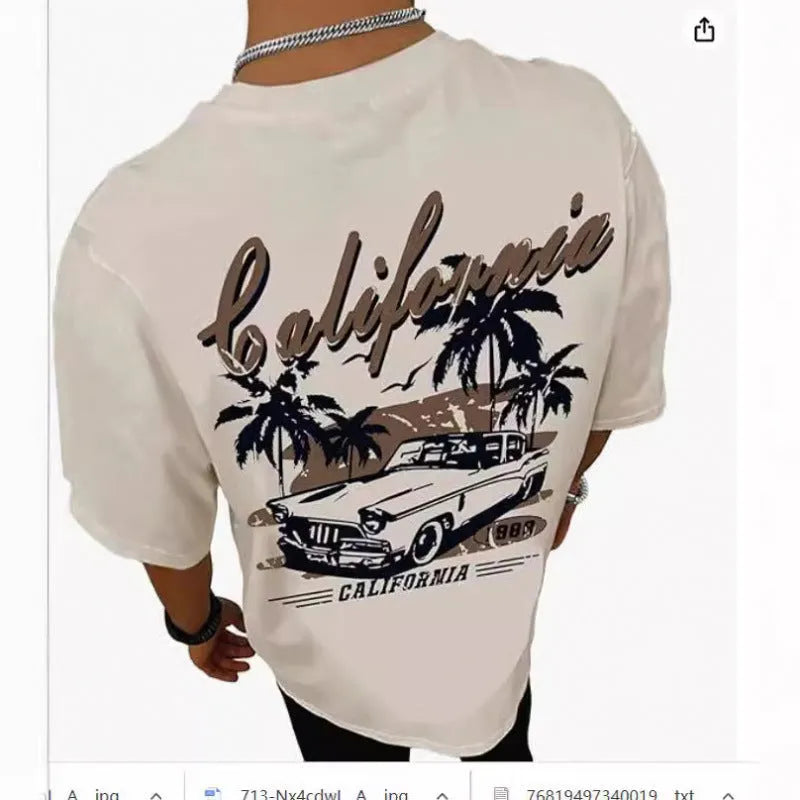 Men's printed street sports T-shirt with digital pattern on polyester fabric