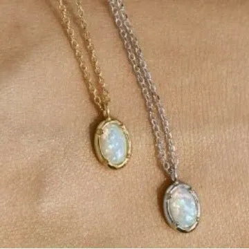 S925 silver plating geometric oval jelly opal pendant necklace with 14K gold or white gold colour options