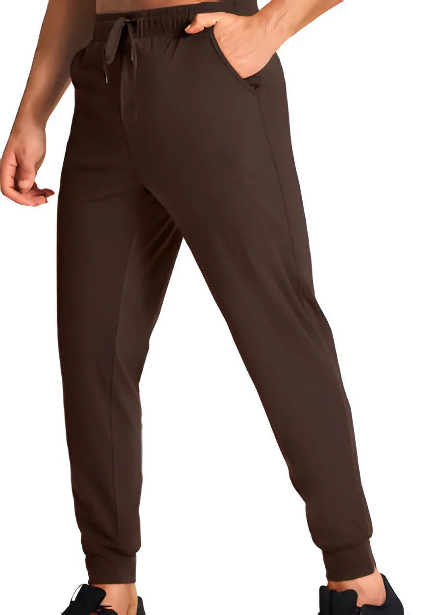 Men's loose-fit casual polyester trousers in a solid colour, shown in one of thirteen available colour codes.