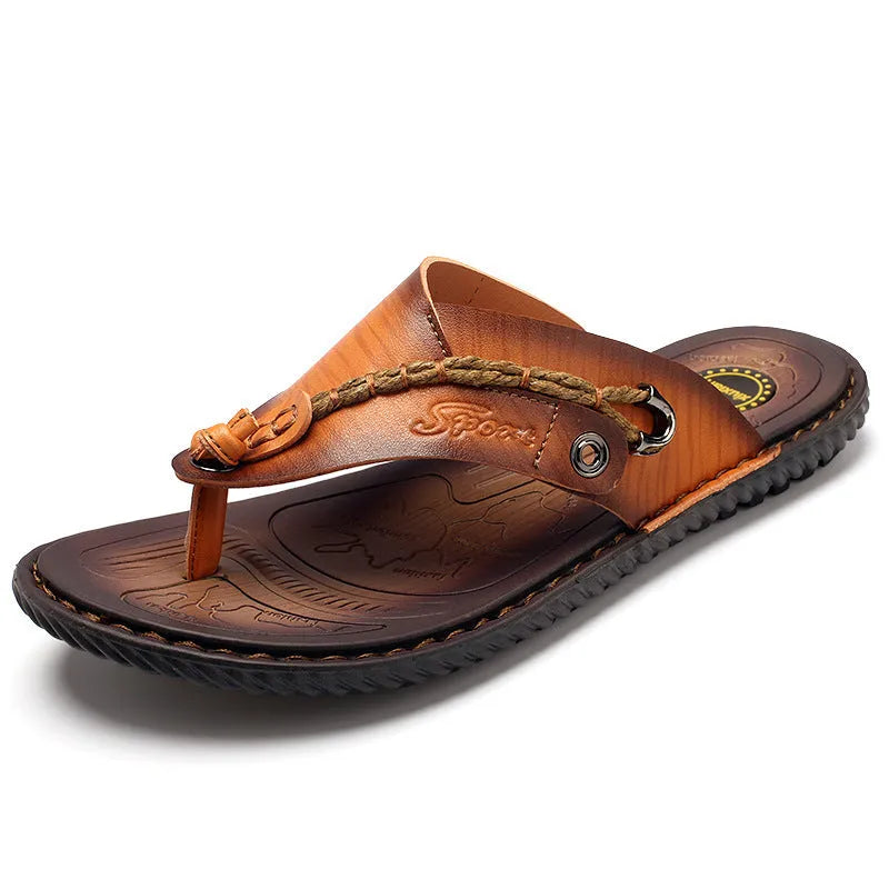Men's plus size outdoor slippers with herringbone pattern in dark blue and khaki colours