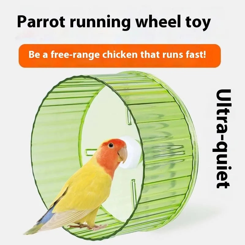 Parrot wheel running toy in plastic construction with treadmill design for bird exercise