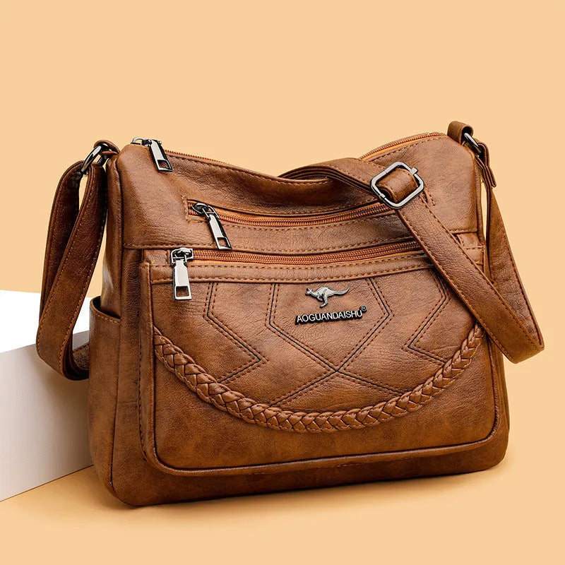 Soft PU leather women's crossbody bag in horizontal square shape with crossbody strap
