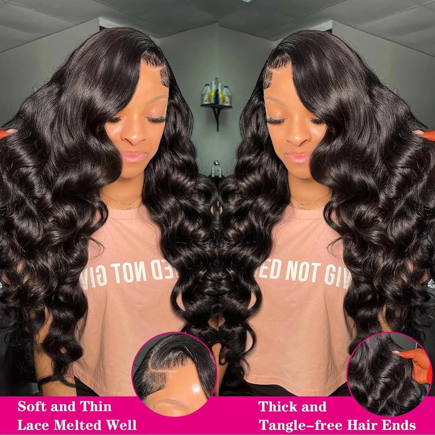 Black medium-long curly wave full-head synthetic wig with natural hairline presentation