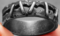 Men's stainless steel double ring with punk stitching design in dark colour