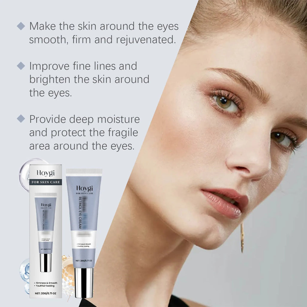 Silver tube of 20g retinol moisturising eye cream, 12.1 cm long.