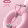 Yoga four piece fitness set showing leg stretcher, yoga ring, pedal chest expander, and figure eight tension rope.