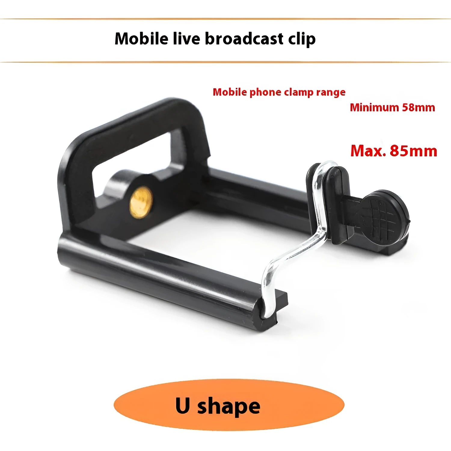 Black plastic U-shaped mobile phone clip holder with mounting bracket for hands-free use