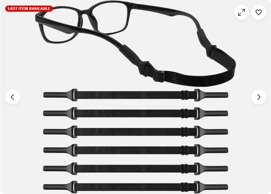 Black adjustable glasses cord with silicone earpiece hooks for anti-slip eyewear retention