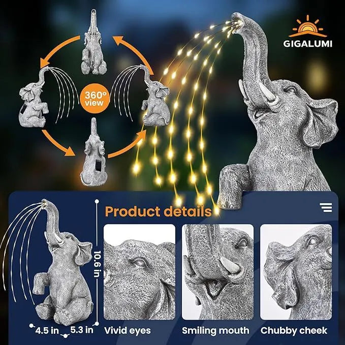 Resin elephant garden sculpture with LED lighting for outdoor decoration