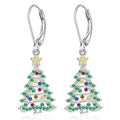 A pair of women's Christmas tree earrings with a star pendant shape in a white gold colour finish.