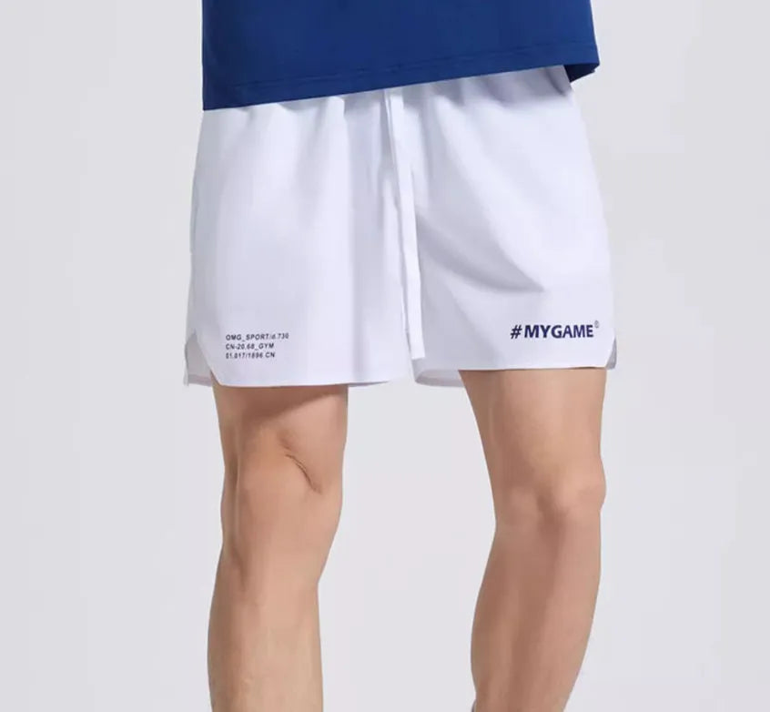 Men's fitness training shorts in a polyester and spandex blend, shown in one of four available colours.
