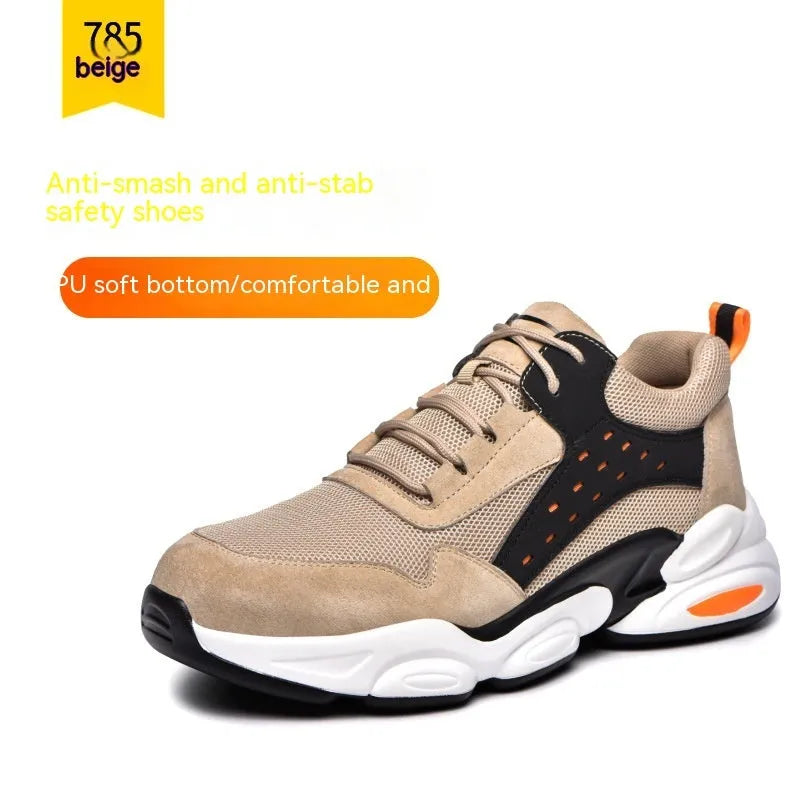 Black labour insurance shoes with mesh upper and PU sole for anti-smash anti-puncture protection