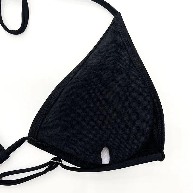 Black mesh four-piece bikini swimsuit with long sleeves for women
