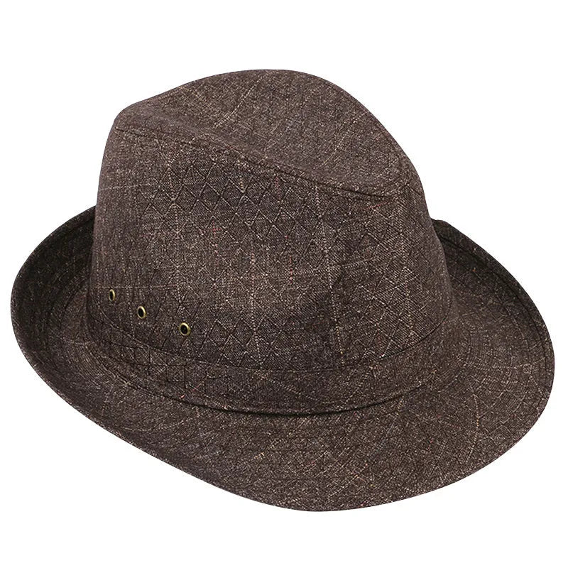 Thickened fedora hat for men in classic colours on a hat stand, showing the structured brim and crown.
