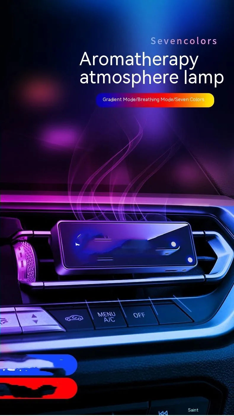 Black automobile air outlet aromatherapy light with LED illumination and fragrance stick compartment