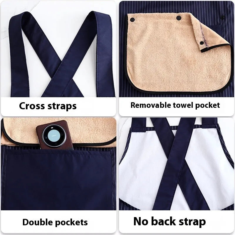 Polyester waterproof kitchen apron in multiple colour options including black and blue