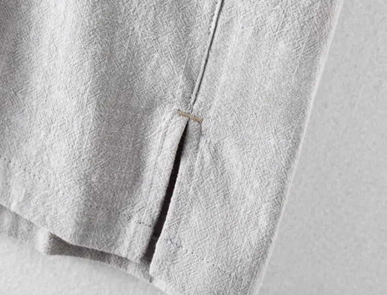 Men's loose fit linen cotton shirt in light grey solid colour