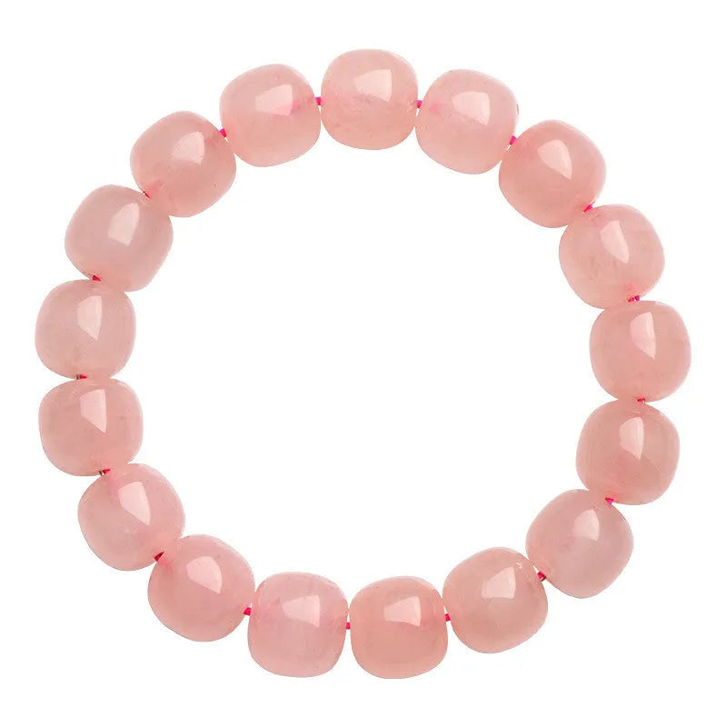 Pink natural crystal barrel bead bracelet with 8-10mm polished beads