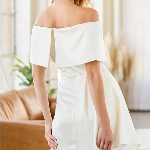 Women's strapless off-shoulder dress in high waist design with short sleeves and lace-up back