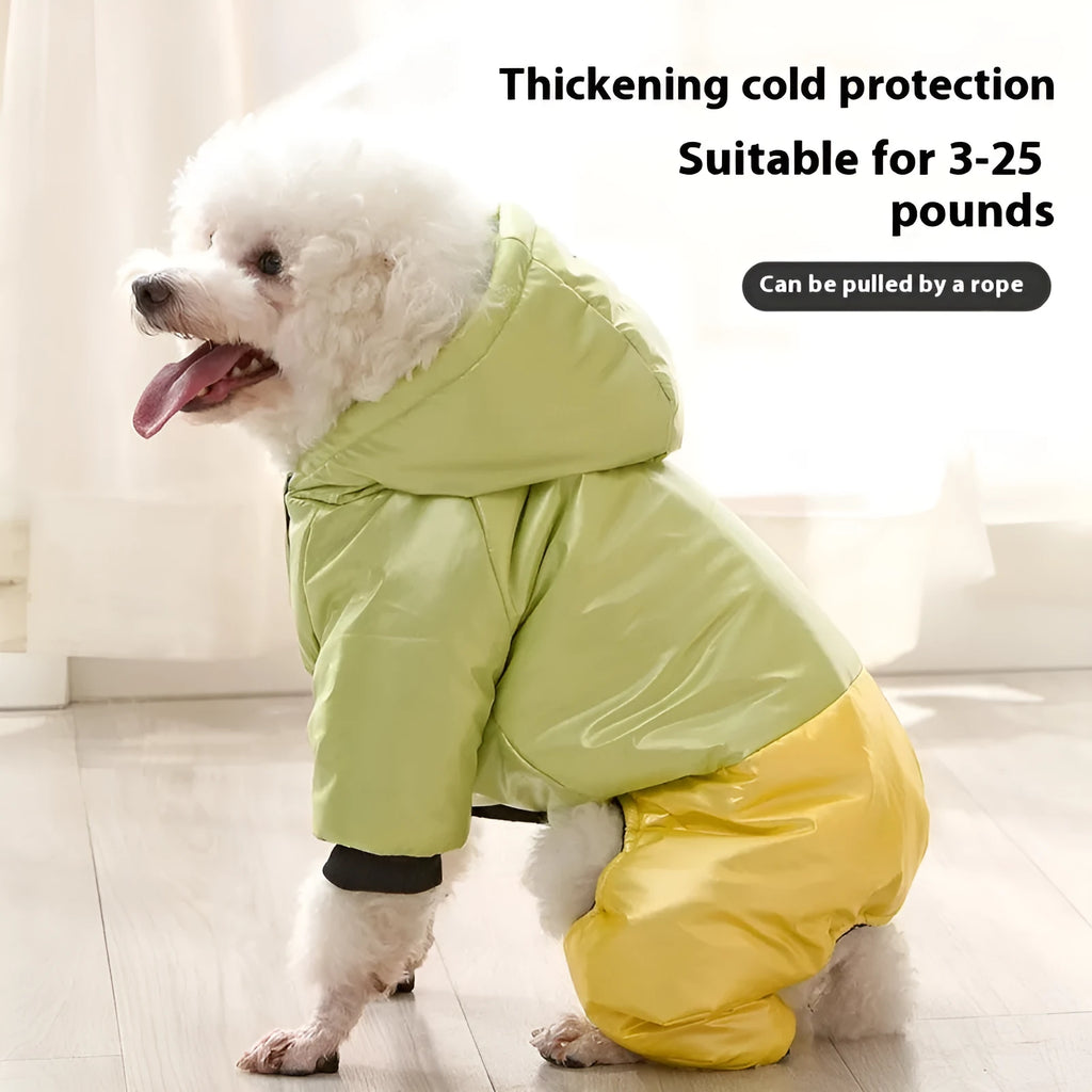 Waterproof windproof dog cotton coat in green, pink or white with four-legged design