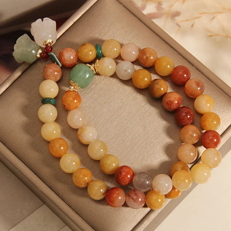 Natural Jinsi Jade multi-layer women's bracelet with orchid pendant charm on adjustable cord