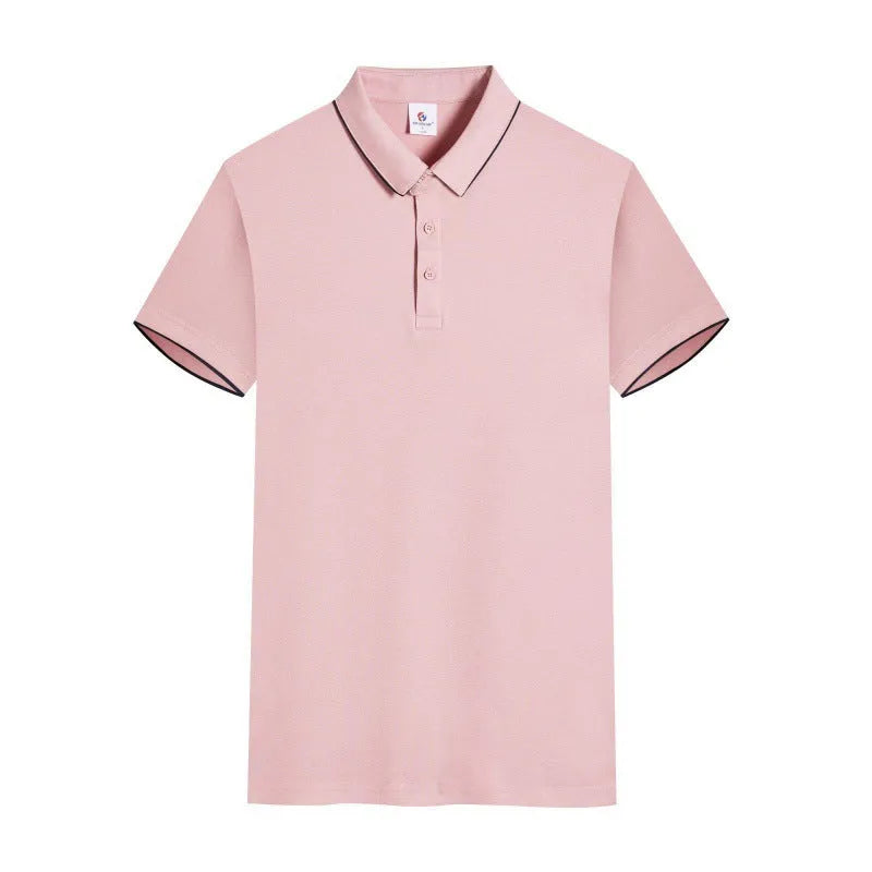 Men's and women's short sleeve work T-shirt in cotton blend with lapel collar, solid colour, front view