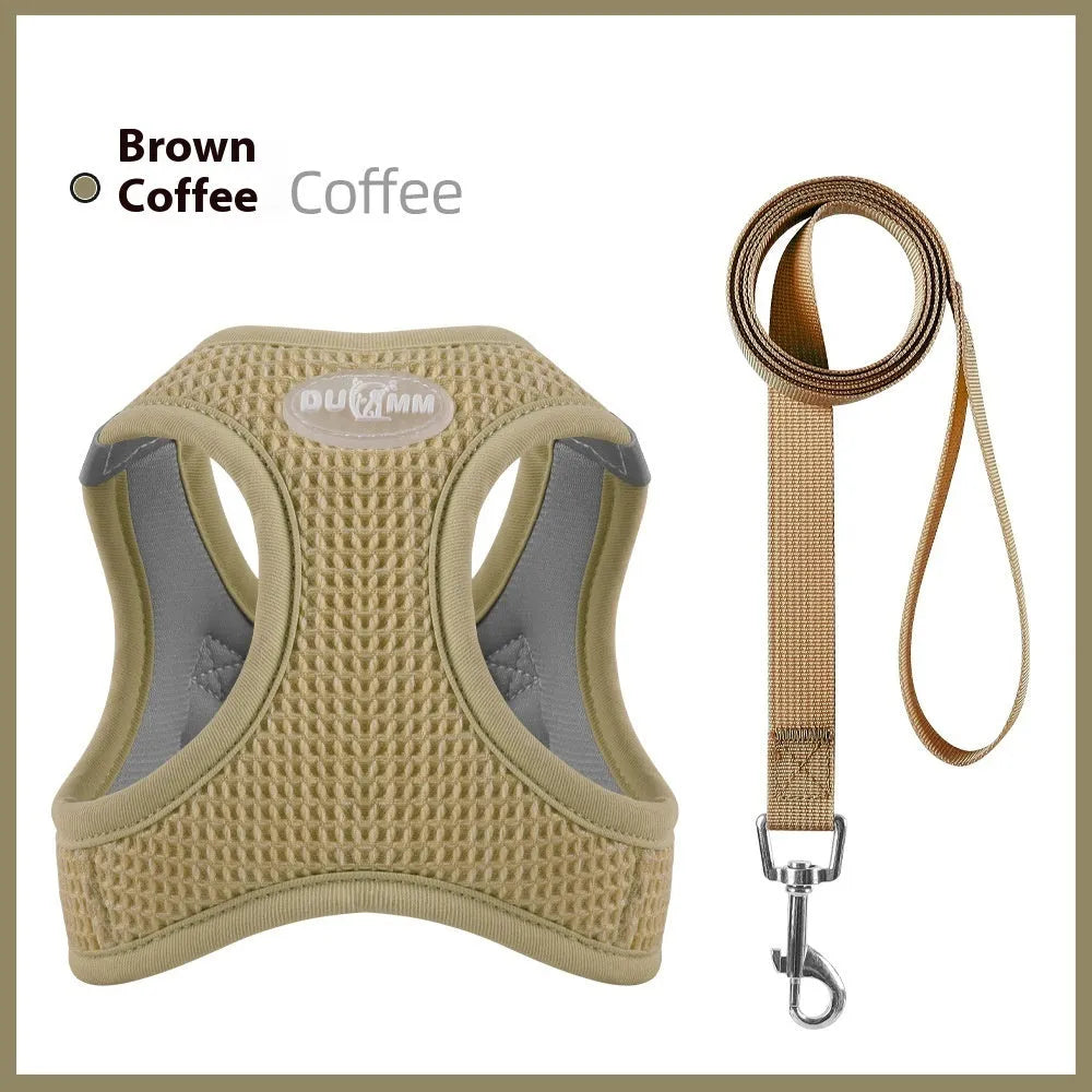 Waffle pattern cat harness chest strap in brown, green, or purple colour options