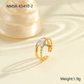Gold electroplated stainless steel ring with zircon detailing and open mouth adjustable design