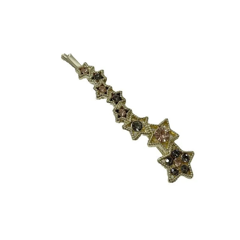 Korean style gold electroplated alloy hair barrette featuring a five-pointed star and word design.