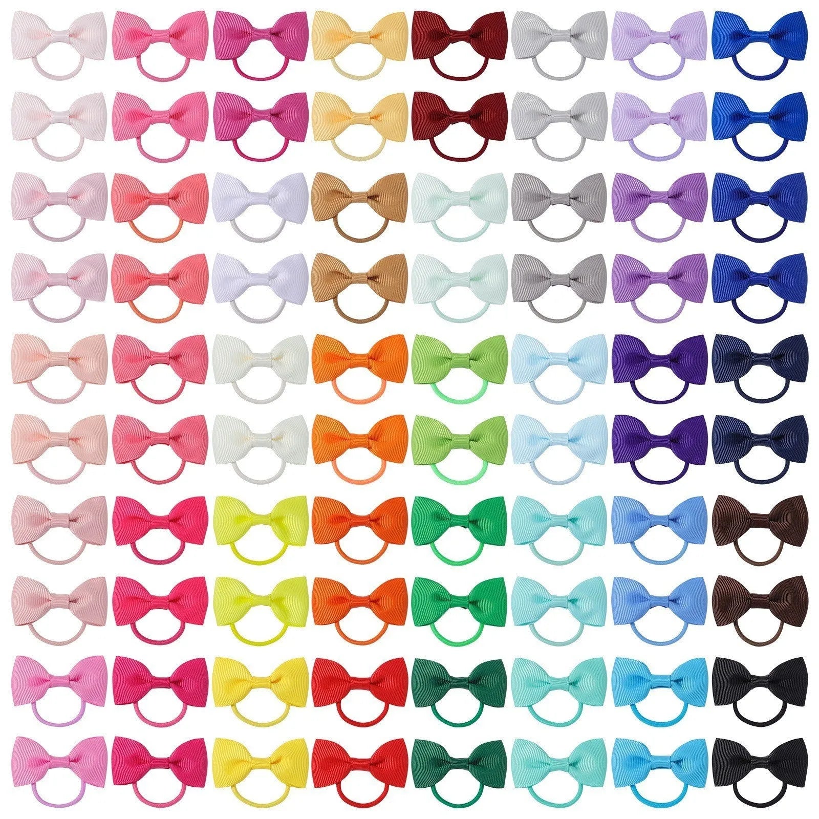 80 tiny baby hair ties with grosgrain ribbon bows in multiple colours for infants and toddlers