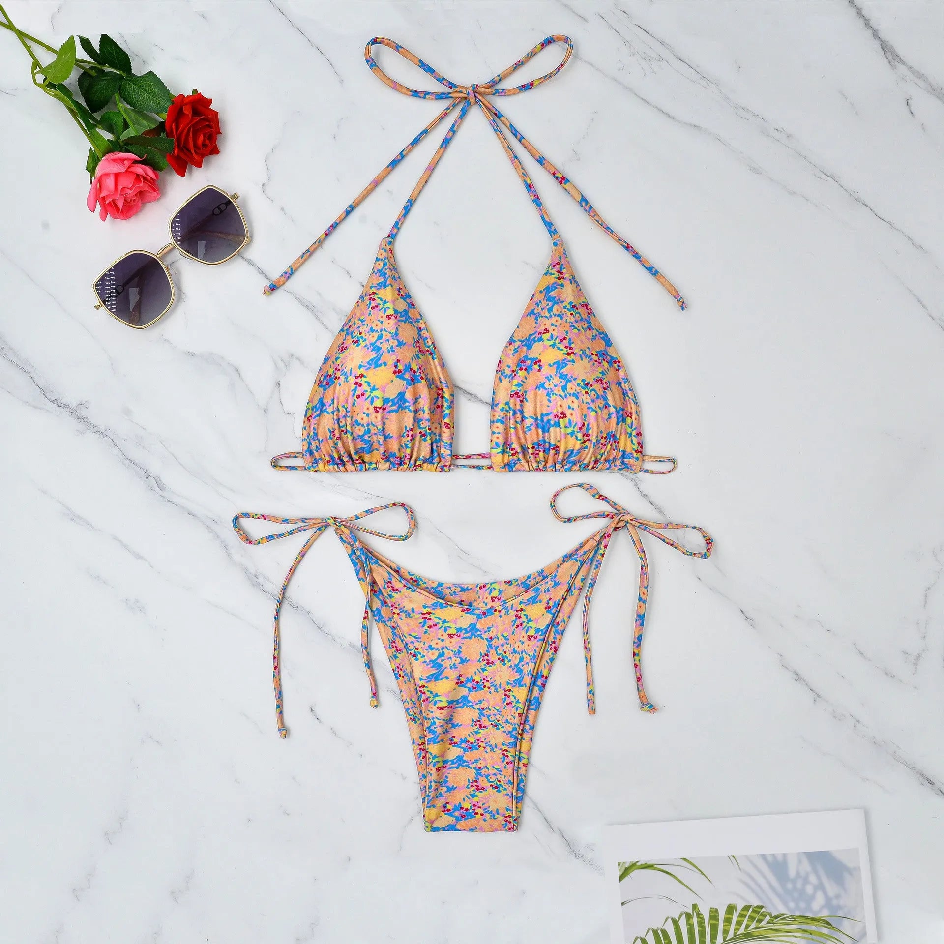Lace-up front bikini swimsuit in briefs style with European and American sizing